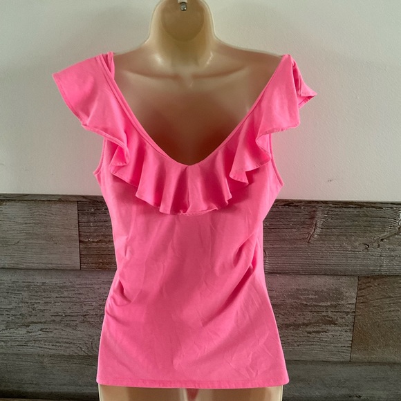 Lilly Pulitzer Alessa Pink Ruffle Top Size Small (O1) - Picture 3 of 7